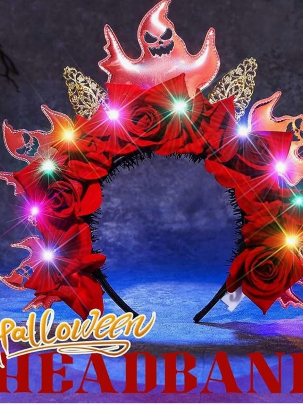 GHOSTS & ROSES LIGHTED HEADBAND NWOT  Halloween Dia de los Muertos
